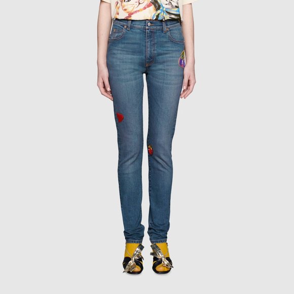 Gucci Denim Skinny Trousers with Patches in Blue NEW W TAGS - Picture 2 of 6